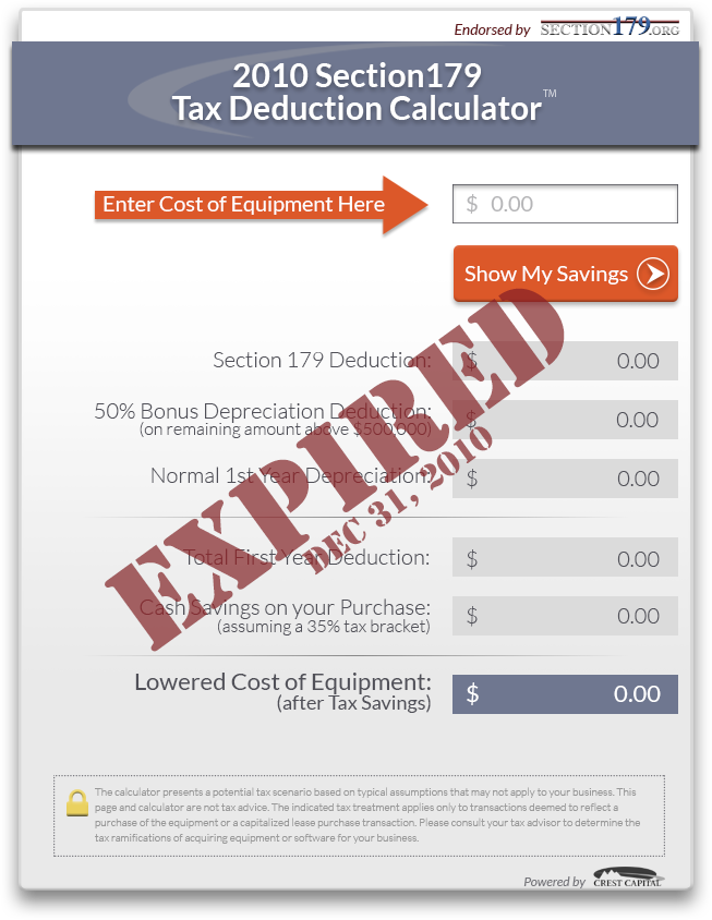 2010 Section179 Tax Deduction Calculator