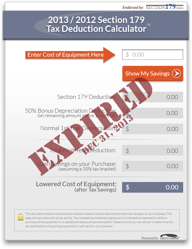 2012 and 2013 Section179 Tax Deduction Calculator