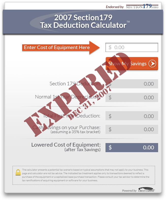 2007 Section179 Tax Deduction Calculator