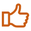 Orange thumbs-up icon signifying a positive point or advantage